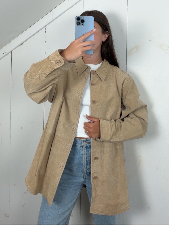 bagatelle Jackets & Blazers - Vintage Bagatelle Tan Suede Leather Lightweight Button Up Shirt Jacket Womens XL